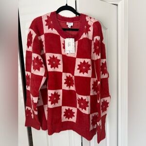 LuLaRoe Red and Pink Poinsetta Pattern Berrie Sweater